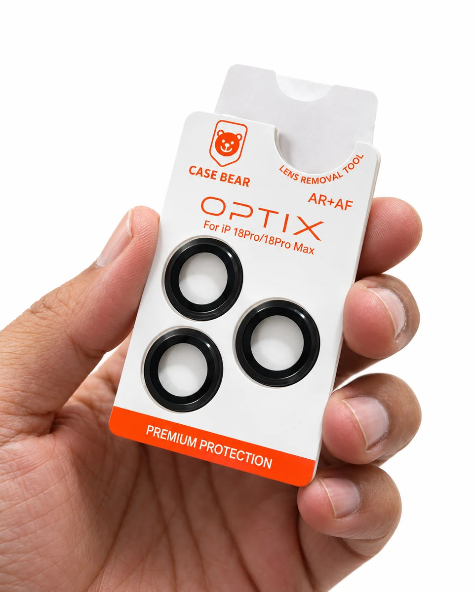 CaseBear Optix camera lens protector set held in hand