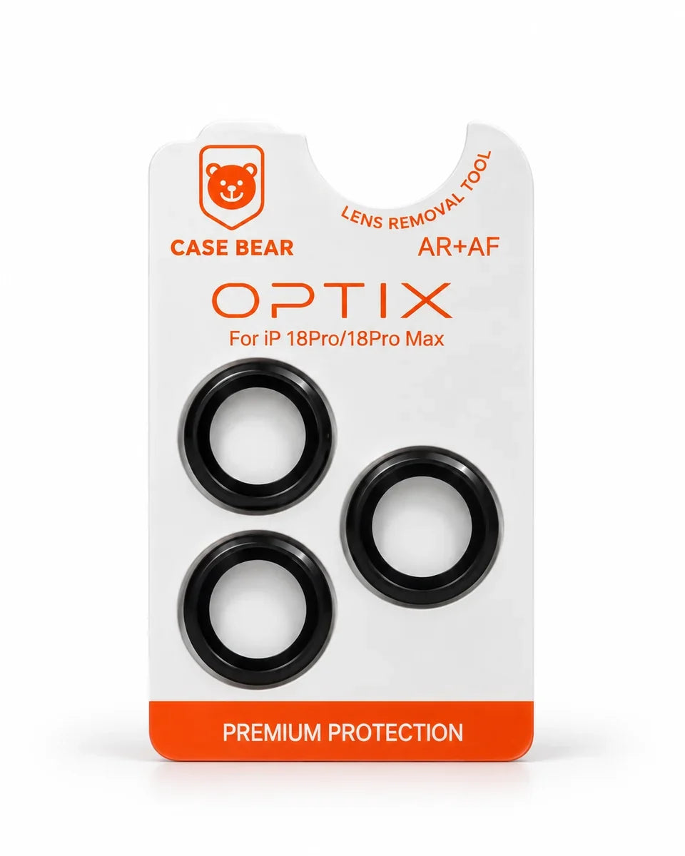 Three black CaseBear Optix iPhone 18 Pro lens protector rings