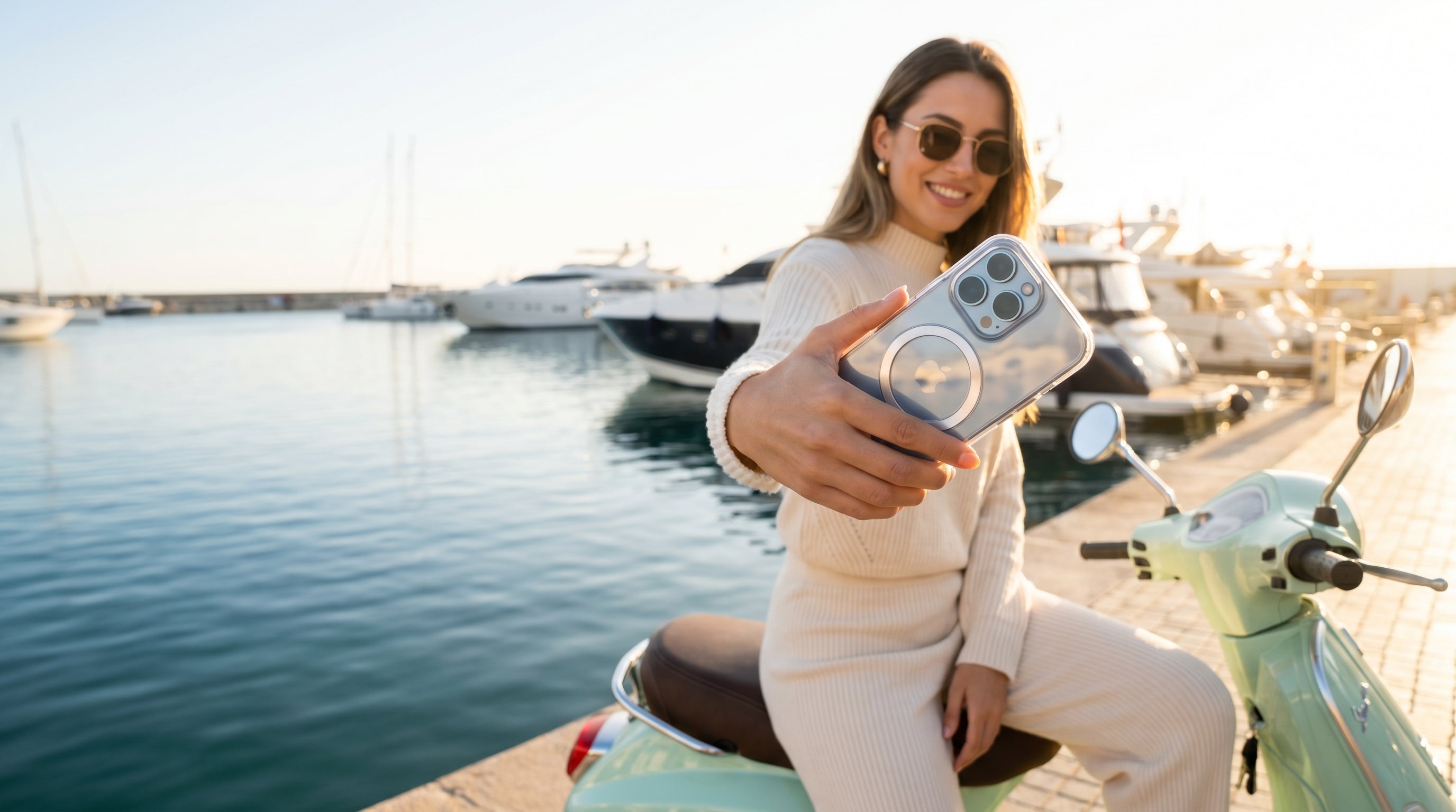 Model holding a CaseBear clear MagSafe phone case