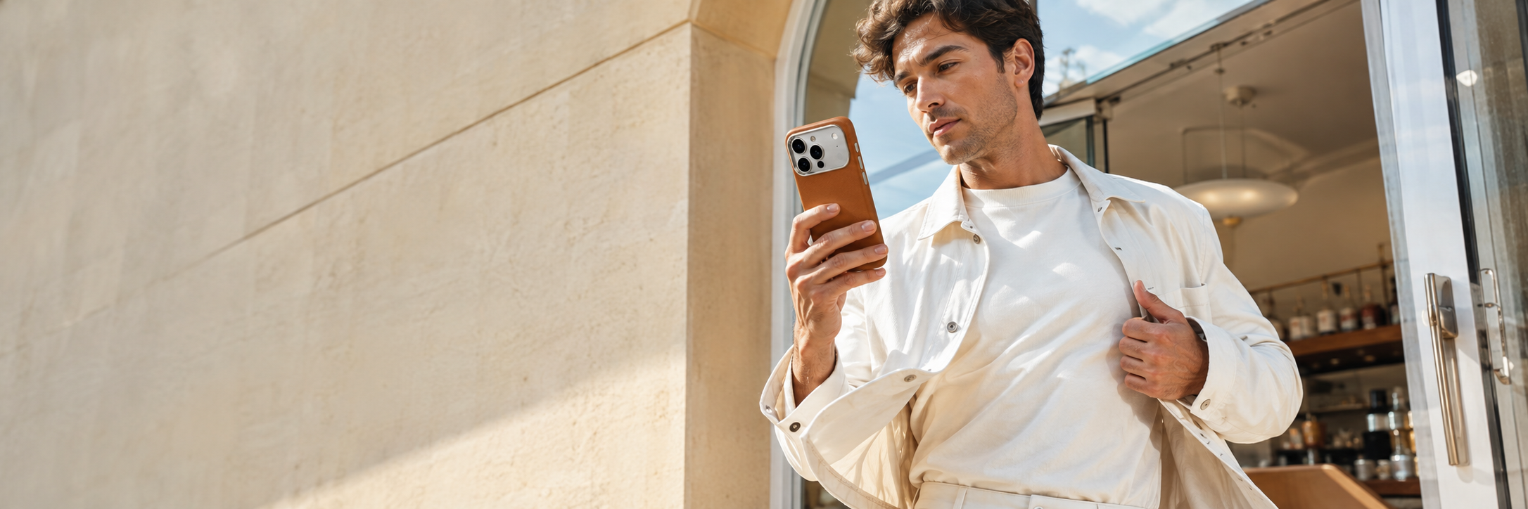 Model using a CaseBear Classic Leather case for iPhone 17 Pro Max
