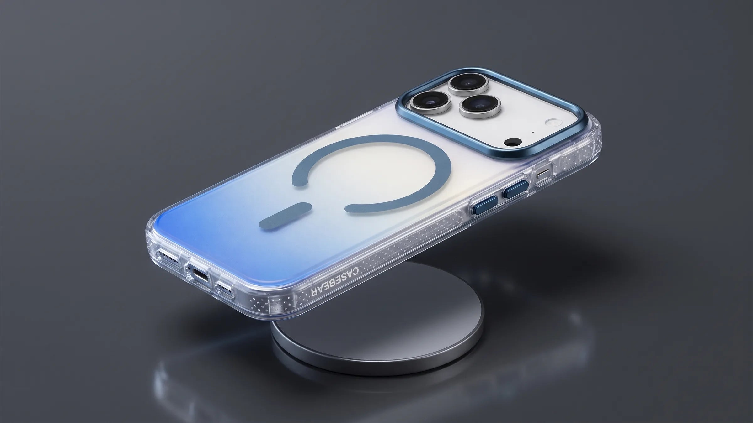 CaseBear MagSafe case aligned precisely with a magnetic charging puck
