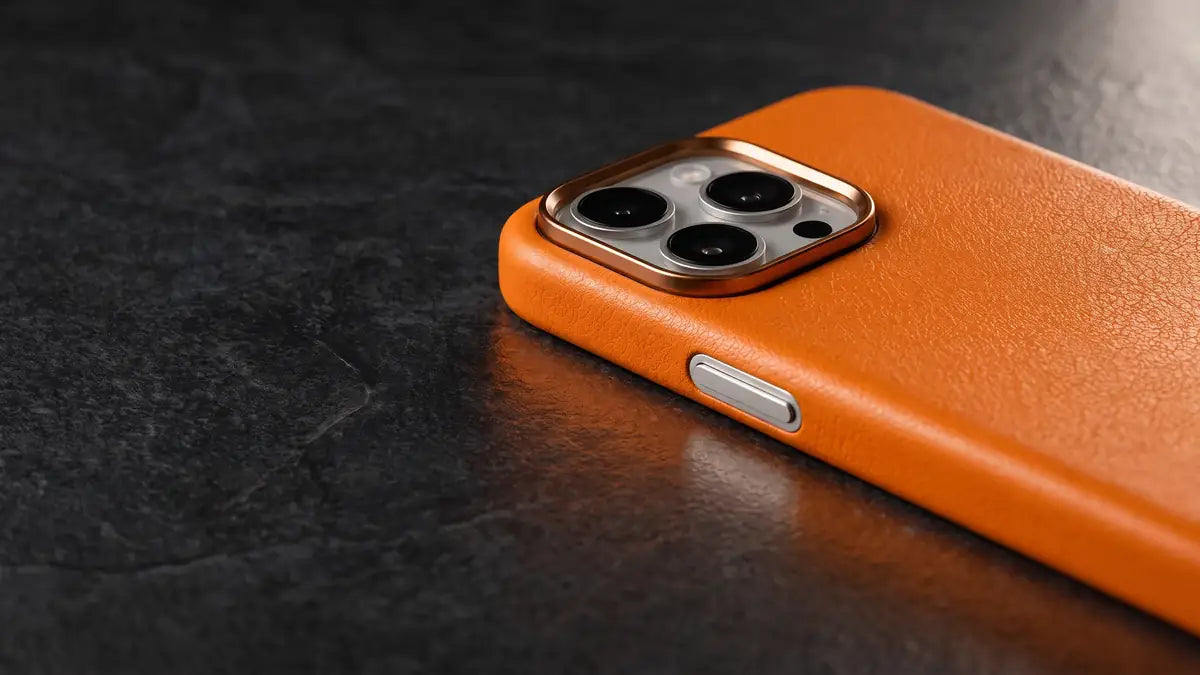 CaseBear luxury leather phone case with precision metal controls